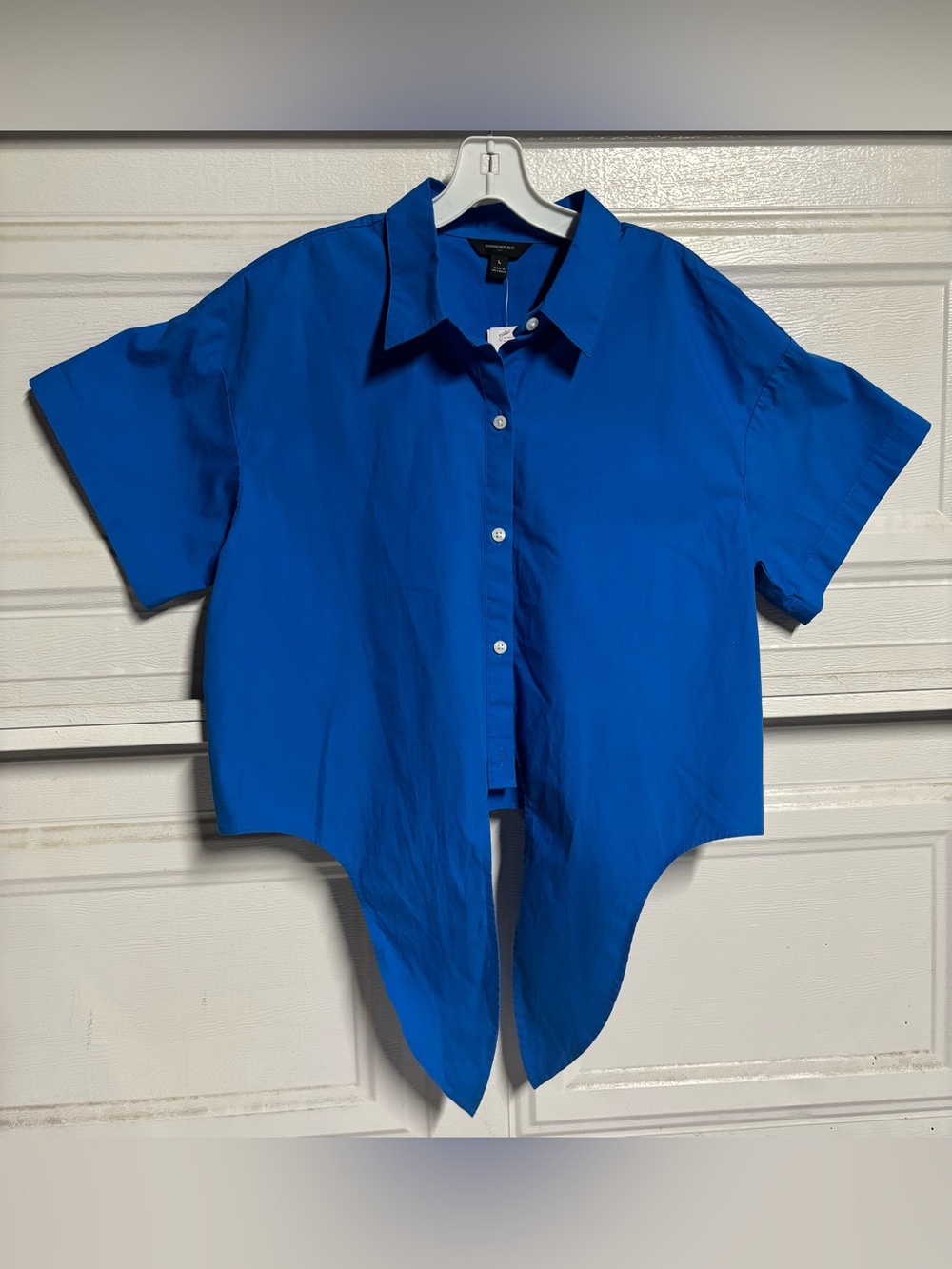 Banana Republic Bright Blue Short-Sleeve Button Front Top